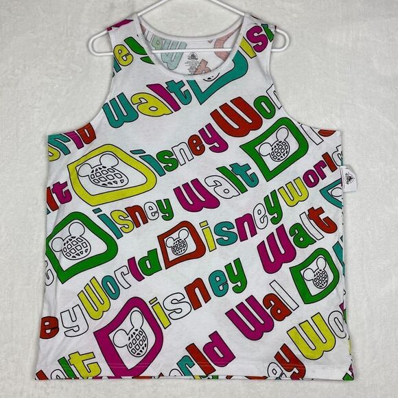Disney Tank Top Adult Large White Multicolor Disney World Print Sleeveless Top - Picture 1 of 10